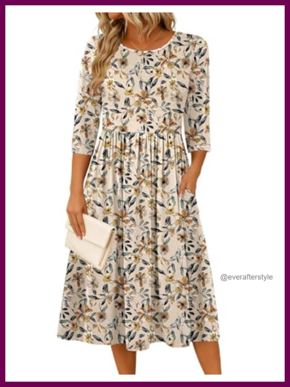 Zeagoo 3/4 Sleeve Women's Dress Casual Aline Summer Fall Midi Long Dresses